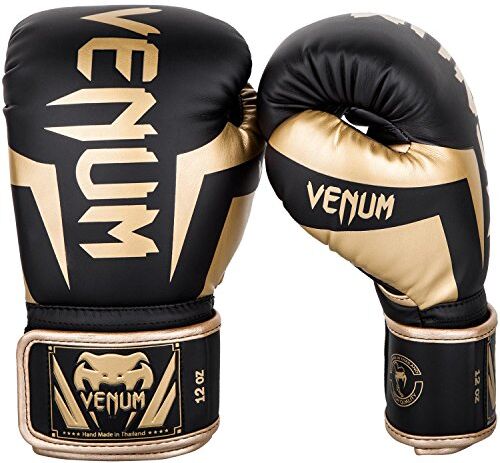 VENUM Elite Guanti da Boxe, Unisex Adulto, Nero/Oro, 12 oz