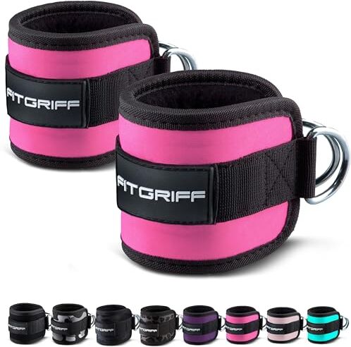 Fitgriff ® Cavigliere Cavi Palestra V1 (2 Pezzi)- Attrezzi Fitness da Donna e Uomo per Kick Back, Allenamento dei Glutei, Leg Curl Ankle Straps Gym (Pink)