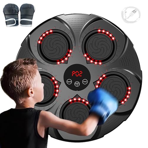 Generic Macchina da boxe montata a parete, macchina da boxe musicale,Bersaglio da boxe con musica elettronica e guantoni da boxe Macchina per allenamento intelligente con velocità regolabile,