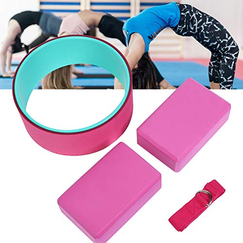 ZJchao Set di stiramenti per yoga 4 pezzi (1 ruota per yoga + 2 blocchi per yoga + 1 cintura per yoga allungati) Spalle scoperte Pilates Circle Dolore Stretching Modellante Body Fitness Set