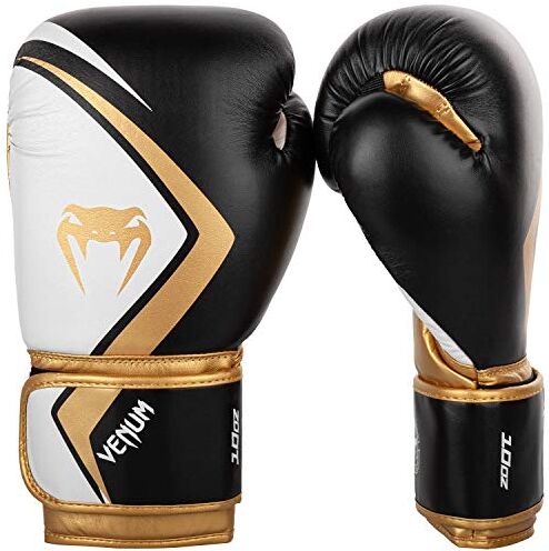 VENUM Contender 2.0 Guantoni Da Boxe, Unisex – Adulto, Nero/Bianco/Oro, 16 oz