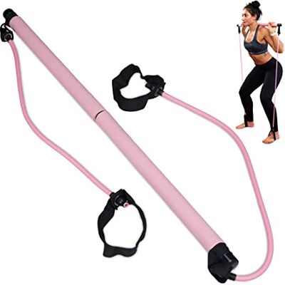 Relaxdays Barra Pilates con 2 Elastici, per Esercizi di Resistenza e Yoga, Bastone con Fascie con Corda per Piede, Rosa Relaxdays Barra Pilates con 2 Elastici, per Esercizi di Resistenza e Yoga, Bastone con Fascie con Corda per Piede, Rosa