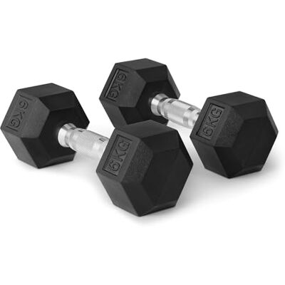 Basics manubri esagonali set con rivestimento in gomma, 6 kg, Nero Basics manubri esagonali set con rivestimento in gomma, 6 kg, Nero