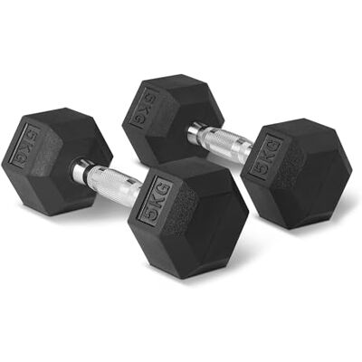 Basics manubri esagonali set con rivestimento in gomma, 5 kg, Nero Basics manubri esagonali set con rivestimento in gomma, 5 kg, Nero