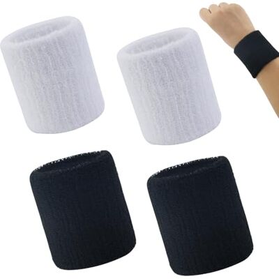 EASYKEENECOM Set di 4 fasce per il sudore assorbenti da polso, per donne, uomini, bambini, per fitness, tennis, pallamano e corsa, colore nero EASYKEENECOM Set di 4 fasce per il sudore assorbenti da polso, per donne, uomini, bambini, per fitness, tennis, pallamano e corsa, colore nero