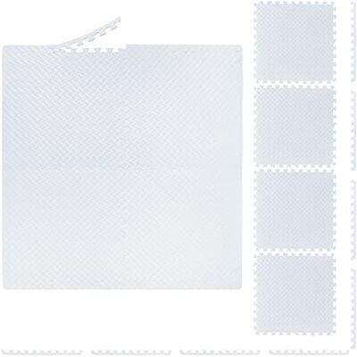 Relaxdays Tappeto da Palestra, per Bambini, Puzzle in 8 Parti, 60x60 cm, con Bordi, Fonoassorbente, Gomma EVA, Bianco Relaxdays Tappeto da Palestra, per Bambini, Puzzle in 8 Parti, 60x60 cm, con Bordi, Fonoassorbente, Gomma EVA, Bianco
