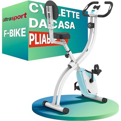 Ultrasport F-Bike 200B, trainer per bicicletta, cyclette pieghevole, con schienale, computer allenamento LCD, peso massimo utente 110 kg, misurazione frequenz cardiaca, 8 livelli di resistenza, Menta Ultrasport F-Bike 200B, trainer per bicicletta, cyclette pieghevole, con schienale, computer allenamento LCD, peso massimo utente 110 kg, misurazione frequenz cardiaca, 8 livelli di resistenza, Menta