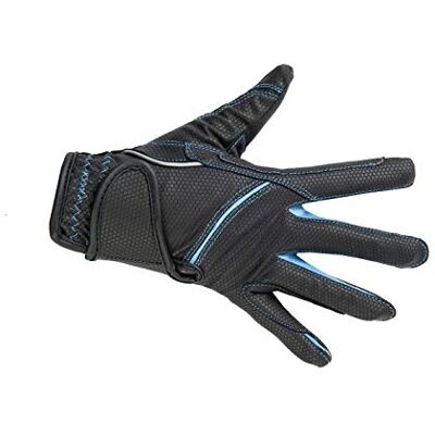 HKM Fashion, Guanti da Equitazione Unisex Adulto, Nero/Azzurro, 10 HKM Fashion, Guanti da Equitazione Unisex Adulto, Nero/Azzurro, 10