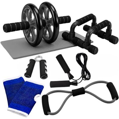 Relaxdays , set fitness da 8 unità, in diverse versioni con rotella per addominali e parte superiore del corpo, set da allenamento Relaxdays , set fitness da 8 unità, in diverse versioni con rotella per addominali e parte superiore del corpo, set da allenamento