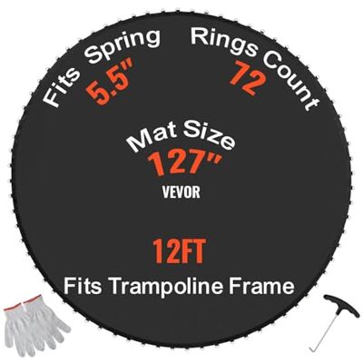 VEVOR Tappetino di Ricambio per Trampolino, Tappetino da Salto Universale Trampolino Rotondo 365 cm, Rinforza Tappetino Resistente ai Raggi UV, Tappetino con 72 Molla Anelli V, Molle 14 cm Lunghezza VEVOR Tappetino di Ricambio per Trampolino, Tappetino da Salto Universale Trampolino Rotondo 365 cm, Rinforza Tappetino Resistente ai Raggi UV, Tappetino con 72 Molla Anelli V, Molle 14 cm Lunghezza