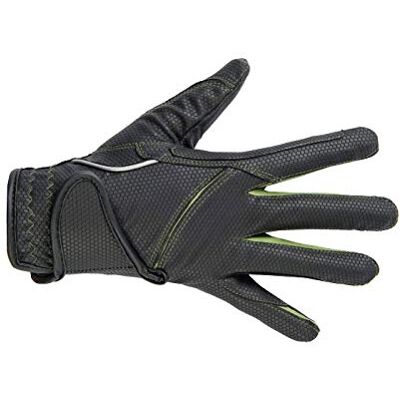 HKM Fashion, Guanti da Equitazione Donna, Nero/Verde Erba, XL HKM Fashion, Guanti da Equitazione Donna, Nero/Verde Erba, XL