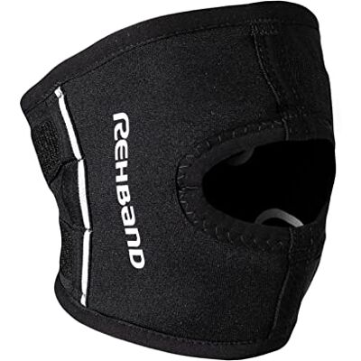 Rehband UD ginocchiera con apertura rotulea, fascia stabilizzante per tendine rotuleo in neoprene SBR da 3 mm, supporto anatomico ginocchio per donna e uomo, Colore:Nero, Misura:S Rehband UD ginocchiera con apertura rotulea, fascia stabilizzante per tendine rotuleo in neoprene SBR da 3 mm, supporto anatomico ginocchio per donna e uomo, Colore:Nero, Misura:S