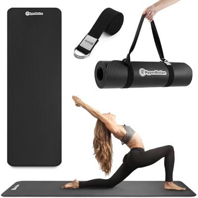 HyperMotion Tappetino Yoga e Fitness NBR 183x61x0,8 cm Nero, Antiscivolo 8 mm, con Cinghia per Trasporto e Stretching, per Yoga, Pilates e Allenamento HyperMotion Tappetino Yoga e Fitness NBR 183x61x0,8 cm Nero, Antiscivolo 8 mm, con Cinghia per Trasporto e Stretching, per Yoga, Pilates e Allenamento