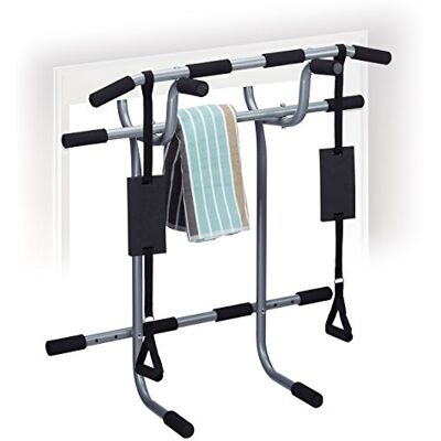 Relaxdays Sbarra Porta, 2 Pezzi, 100 x 92 x 52 cm (a x l x p), Manico Imbottito, Senza Viti, Home Trainer, Argento/Nero Relaxdays Sbarra Porta, 2 Pezzi, 100 x 92 x 52 cm (a x l x p), Manico Imbottito, Senza Viti, Home Trainer, Argento/Nero