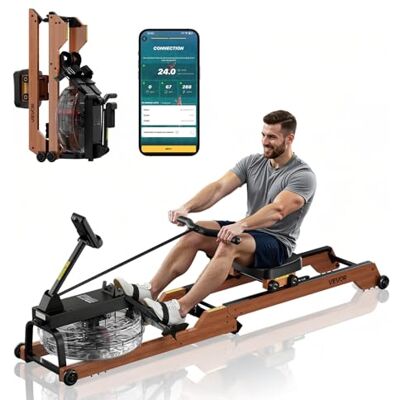 VEVOR Vogatore per Casa Vogatore ad Acqua Resistenza Silenziosa a 6 Livelli Vogatore Pieghevole in Legno con Serbatoio Acqua Carico158 kg, Compatibile con App Bluetooth per la Casa, 4 Ruote VEVOR Vogatore per Casa Vogatore ad Acqua Resistenza Silenziosa a 6 Livelli Vogatore Pieghevole in Legno con Serbatoio Acqua Carico158 kg, Compatibile con App Bluetooth per la Casa, 4 Ruote