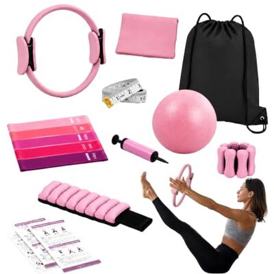 Relaxdays Pilates Set,13pz,colori Anello, palla, 6 bande, pesi, pompa, borsa, metro, accessori Pilates Relaxdays Pilates Set,13pz,colori Anello, palla, 6 bande, pesi, pompa, borsa, metro, accessori Pilates