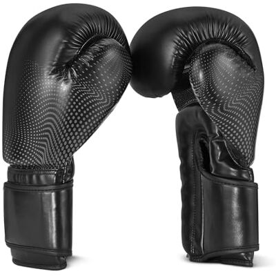 Basics Guantoni da Boxe in Pelle Sintetica per Uomo e Donna Guanti da Allenamento per Sparring, MMA, Muay Thai Design Ergonomico e Traspirante con Supporto Polso Nero Basics Guantoni da Boxe in Pelle Sintetica per Uomo e Donna Guanti da Allenamento per Sparring, MMA, Muay Thai Design Ergonomico e Traspirante con Supporto Polso Nero
