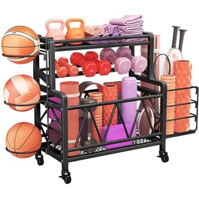 FFitness Rastrelliera per Manubri con Ruote Per Attrezzatura da Allenamento Supporto Pesi Attrezzi Yoga Tappetini Kettlebell Rack Palestra Domestica Gym FFitness Rastrelliera per Manubri con Ruote Per Attrezzatura da Allenamento Supporto Pesi Attrezzi Yoga Tappetini Kettlebell Rack Palestra Domestica Gym