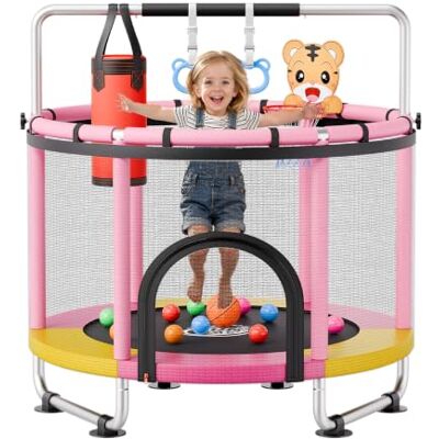 VEVOR Trampolino Elastico per Bambini Rete Protezione 150 cm Carico 60 kg, Trampolino Giocattolo Esercizio per Bambini da Interno Esterno Barra Regolabile Tappeto Integrato, Manubrio a 3 Livelli VEVOR Trampolino Elastico per Bambini Rete Protezione 150 cm Carico 60 kg, Trampolino Giocattolo Esercizio per Bambini da Interno Esterno Barra Regolabile Tappeto Integrato, Manubrio a 3 Livelli