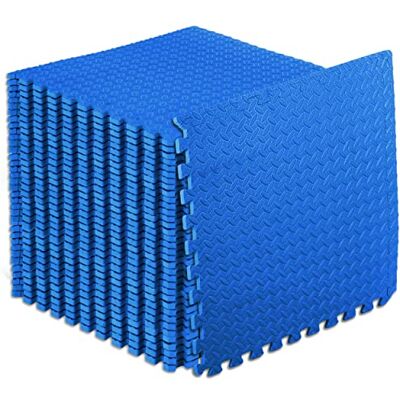 ProSource Fit Puzzle Exercise Mat ½ in, EVA Interlocking Foam Floor Tiles for Home Gym, Mat for Home Workout Equipment, Floor Padding for Kids, Blue, 24 in x 24 in x ½ in, 144 Sq Ft 36 Tiles ProSource Fit Puzzle Exercise Mat ½ in, EVA Interlocking Foam Floor Tiles for Home Gym, Mat for Home Workout Equipment, Floor Padding for Kids, Blue, 24 in x 24 in x ½ in, 144 Sq Ft 36 Tiles
