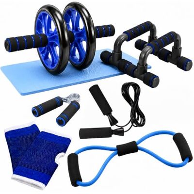 Relaxdays , set fitness da 8 unità, in diverse versioni con rotella per addominali e parte superiore del corpo, set da allenamento Relaxdays , set fitness da 8 unità, in diverse versioni con rotella per addominali e parte superiore del corpo, set da allenamento