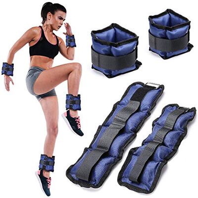BAKAJI Set 4 Pesi per Polsi e Caviglie da 2 kg + 1 kg Allenamento Palestra Aerobica Fitness Potenziamento Muscolare in Neoprene con Chiusura strappo e Fibbia Regolabile (Blu) BAKAJI Set 4 Pesi per Polsi e Caviglie da 2 kg + 1 kg Allenamento Palestra Aerobica Fitness Potenziamento Muscolare in Neoprene con Chiusura strappo e Fibbia Regolabile (Blu)