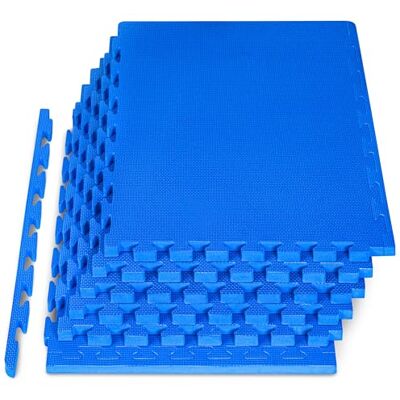 ProSource Fit Weaved Pattern Extra Thick Exercise Puzzle Mat 1-inch, EVA Foam Interlocking Tiles for Protective, Cushioned Flooring for Home and Gym Equipment; Blue, 24 SQ FT, 6 Tiles ProSource Fit Weaved Pattern Extra Thick Exercise Puzzle Mat 1-inch, EVA Foam Interlocking Tiles for Protective, Cushioned Flooring for Home and Gym Equipment; Blue, 24 SQ FT, 6 Tiles