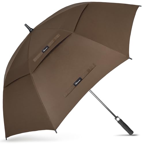 NINEMAX Ombrello Pioggia Grande Automatico Ombrello da Golf Antivento 157cm Ombrello Resistente con Doppia Copertura Ventilata(Marrone)