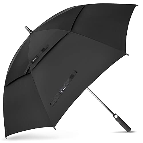 NINEMAX Ombrello Pioggia Grande Automatico Ombrello da Golf Antivento 172cm Ombrello Resistente con Doppia Copertura Ventilata(Nero)