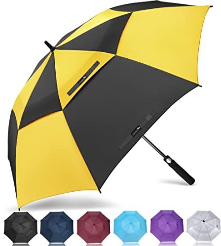 ZOMAKE Ombrello da Golf Grande 172cm Automatico Ombrelli Pioggia Grandi Resistente Antivento Con Doppio Baldacchino Extra Large Umbrella Per Uomo Donna(Giallo/Nero)