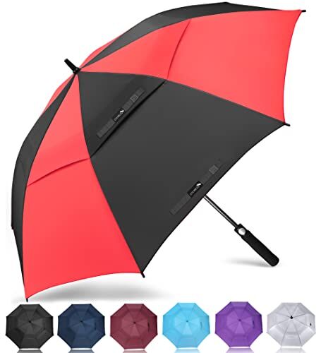ZOMAKE Ombrello da Golf Grande 157cm Automatico Ombrelli Pioggia Grandi Resistente Antivento Con Doppio Baldacchino Extra Large Umbrella Per Uomo Donna(Nero Rosso)