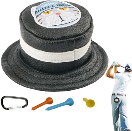 SCOOVY Borsa per il trasporto di palline da golf, custodia per palline da golf,Custodia porta tee da golf a forma di cappello a secchiello con 3 tee da golf Tasca portaoggetti per palline da golf,