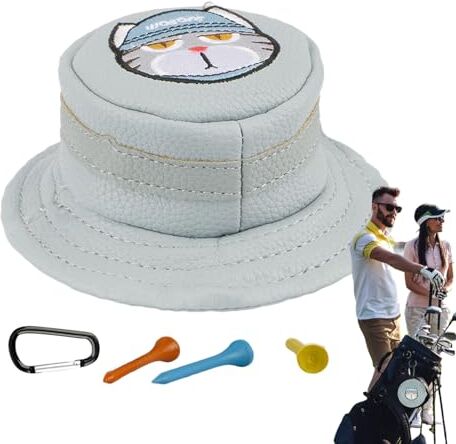 Chaies Custodia per palline da golf, borsa per palline da mini golf   Custodia porta tee da golf a forma di cappello a secchiello con 3 tee da golf,Tasca portaoggetti per palline da golf, piccola