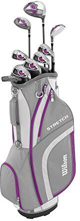 Wilson Set completo per principianti, 9 mazze da golf più lunghe (1 pollice in più) e sacca con carrello, Donne (mano destra) Stretch XL, Bianco/Grigio/Viola, WGG157555