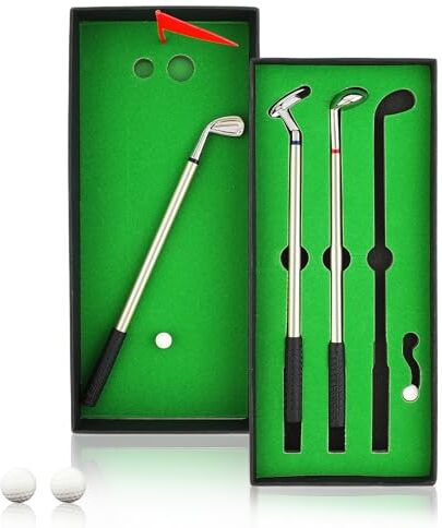 Amaxiu Set di penne da golf, mini penna a sfera con putter da golf, confezione regalo con 2 palline con bandiera, penna a sfera da golf, forniture per