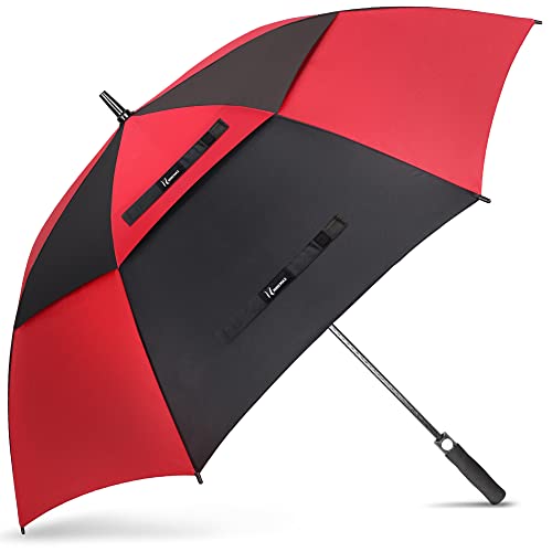 NINEMAX Ombrello Pioggia Grande Automatico Ombrello da Golf Antivento 172cm Ombrello Resistente con Doppia Copertura Ventilata(Nero/Rosso 2)