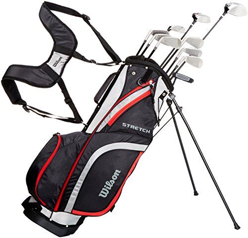 Wilson Set, Amazon Exclusive, completo per principianti, 10 mazze da golf più lunghe (1 pollice in più) con sacca, Uomini (mano destra) Stretch XL, Nero/Grigio/Rosso, WGG157552