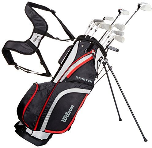 Wilson Set, Amazon Exclusive, completo per principianti, 10 mazze da golf più lunghe (1 pollice in più) con sacca, Uomini (mano destra) Stretch XL, Nero/Grigio/Rosso, WGG157549