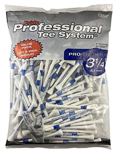 Pride Professional Tee System, Golf Pro Length Plus 3 1/4", 135 Count,White/Blue