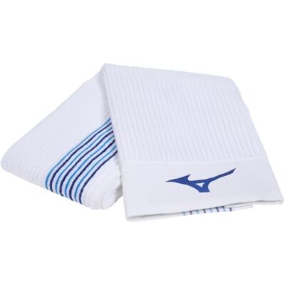 Mizuno Asciugamano retrò a strisce Caddy Asciugamano da golf Colore del personale, bianco/blu Mizuno Asciugamano retrò a strisce Caddy Asciugamano da golf Colore del personale, bianco/blu