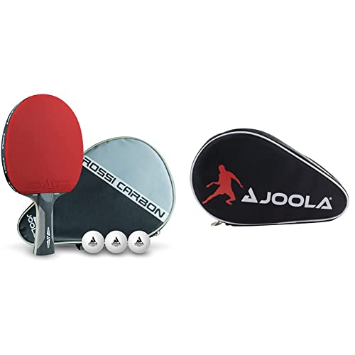 JOOLA Rosskopf Carbon racchetta da ping pong professionale, omologata ITTF & Custodia per Racchette da Ping Pong, Impermeabile, Nero/Rosso, 28 x 17 x 4 cm