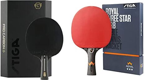 STIGA Pro Carbon +, Racchetta Da Ping Pong, Red/Black & 3 Stelle Royal, Racchetta Da Tennis Tavolo Unisex-Adult, Red/Black, One Size