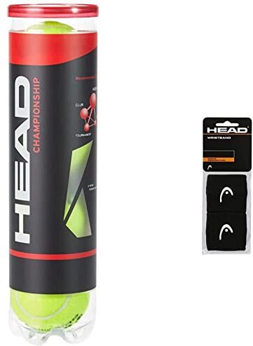 Head 2X4B Championship Novak, Palline Tennis Unisex Adulto, Giallo, Taglia unica, 8 palle & Polsino da 2.5”, Accessori Tennis Unisex Adulto, Nero, taglia unica