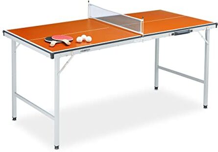 Relaxdays Tavolo da Ping Pong Pieghevole, con Rete, 2 Racchette, 3 Palline, HxLxP: 70 x 70 x 150 cm, Arancione