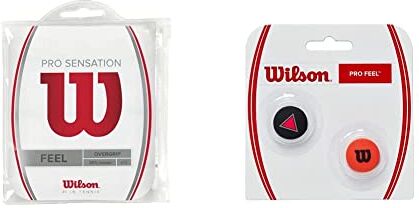 Wilson PRO Overgrip Sensation, Impugnatura per Racchetta da Tennis Unisex-Adulto, Bianco, 12 Pezzi & PRO FEEL CLASH DAMPENERS, NS, Rosso