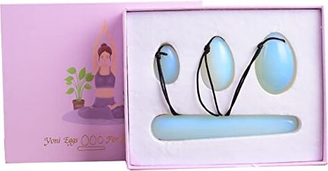 MiZuh Set Yoni Egg Opalite Yoni Egg Set Strumento per palline da massaggio Bacchetta di cristallo Esercitatore muscolare Kegel Massaggiatore per pavimento pelvico, set da 4 pezzi con scatola