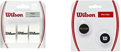 Wilson PRO Overgrip Perforated, Impugnatura per Racchetta da Tennis Unisex-Adulto, Bianco, Taglia Unica & PRO FEEL PRO STAFF DAMPENER, NS, Nero