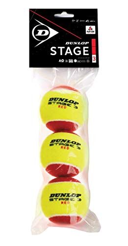 Dunlop Palla da Tennis Stage 3, Red, 3 Ball Polybag, 31 x 13,5 x 7 cm
