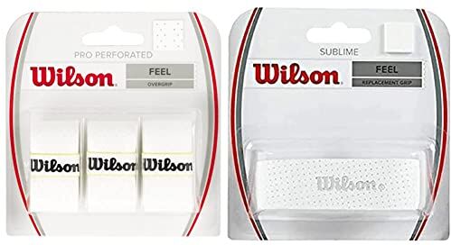 Wilson Grip Wrz4202Wh Impugnatura Sublime Grip, Grip Base, Unisex, Bianco, 1 Unità & Pro Overgrip Perforated, Impugnatura Per Racchetta Da Tennis Unisex-Adulto, Bianco, Taglia Unica