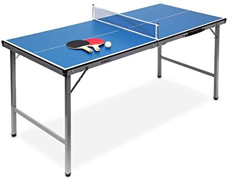 Relaxdays Tavolo Ping Pong, HLP 71 x 150 x 67 cm, Trasportabile, Rete, Palline, Racchette, Interni, MDF e Metallo, Blu